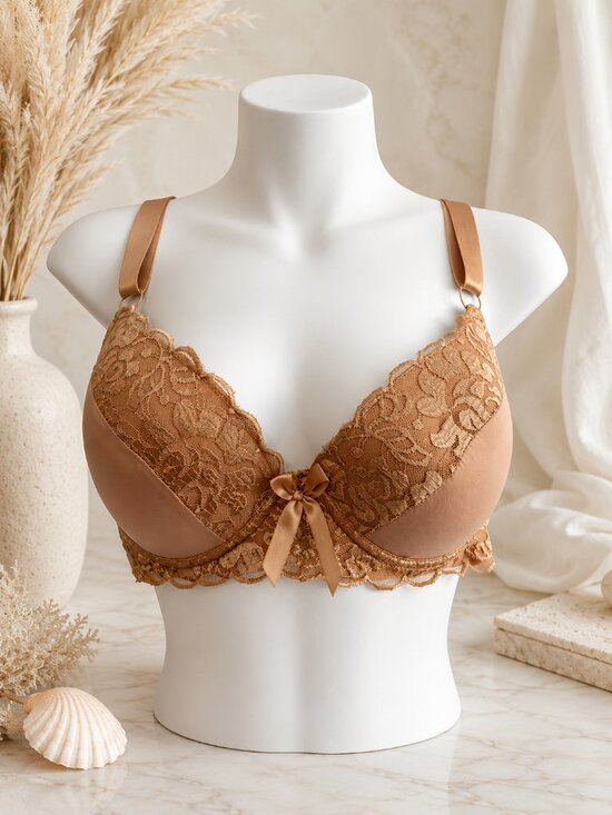 Queen Other - Nude Caramel Lace Push-Up Bra | Size 34DD